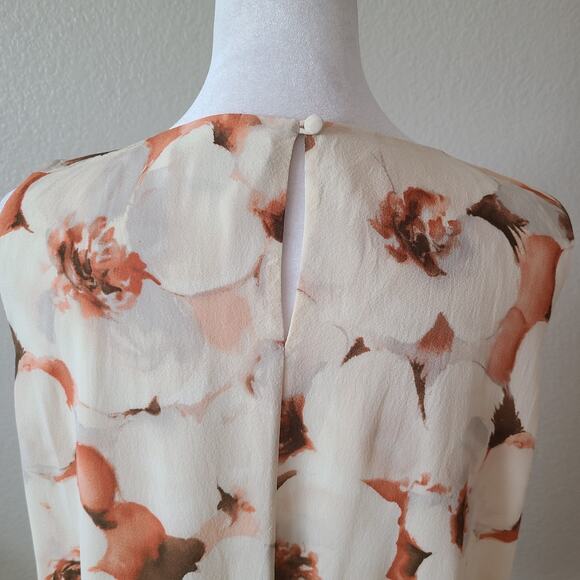 St John Silk Floral Top Blouse Size 6 Ruffle Peplum Lined Sleeveless Luxury - Picture 8 of 11